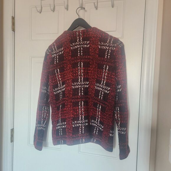 RALPH LAUREN CHAPS Women’s Size Large Red Blk Sweater Zip Long Sleeve Plaid - Picture 5 of 5